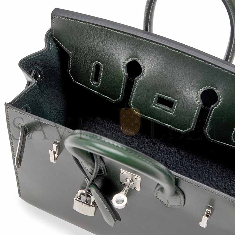 HERMÈS MASTER BIRKIN 25 SELLIER VERT FONCE BOX CALF PALLADIUM HARDWARE  (25*20*13cm)